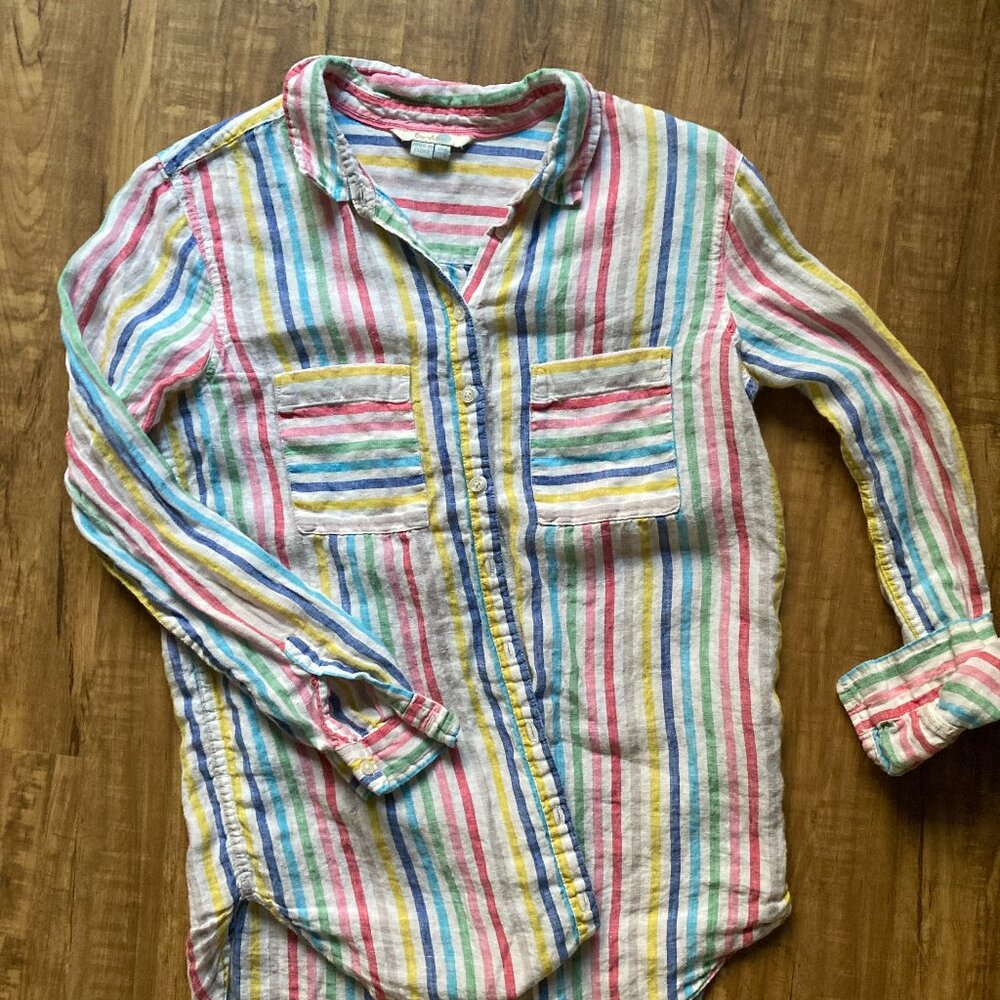 Boden 100% linen rainbow button-up shirt